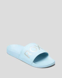 Slides*Roxy Womens Slippy Slide Sandals Light Blue