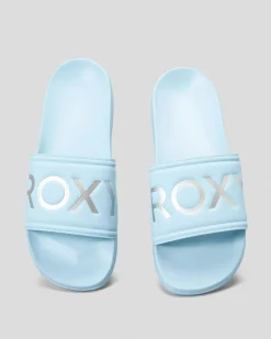Slides*Roxy Womens Slippy Slide Sandals Light Blue