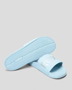 Slides*Roxy Womens Slippy Slide Sandals Light Blue