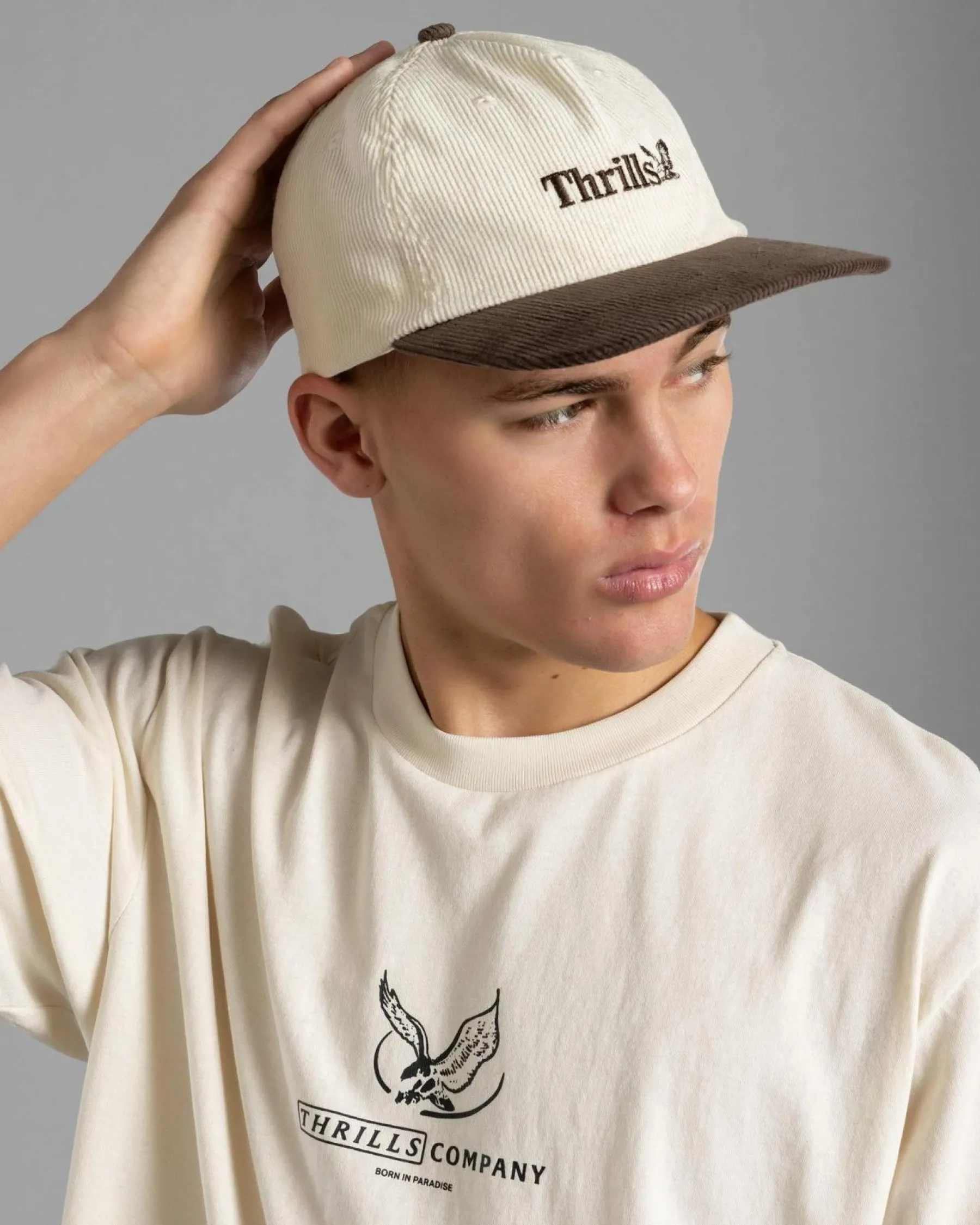 Headwear*Thrills Workwear 5 Panel Cap Heritage White / Java