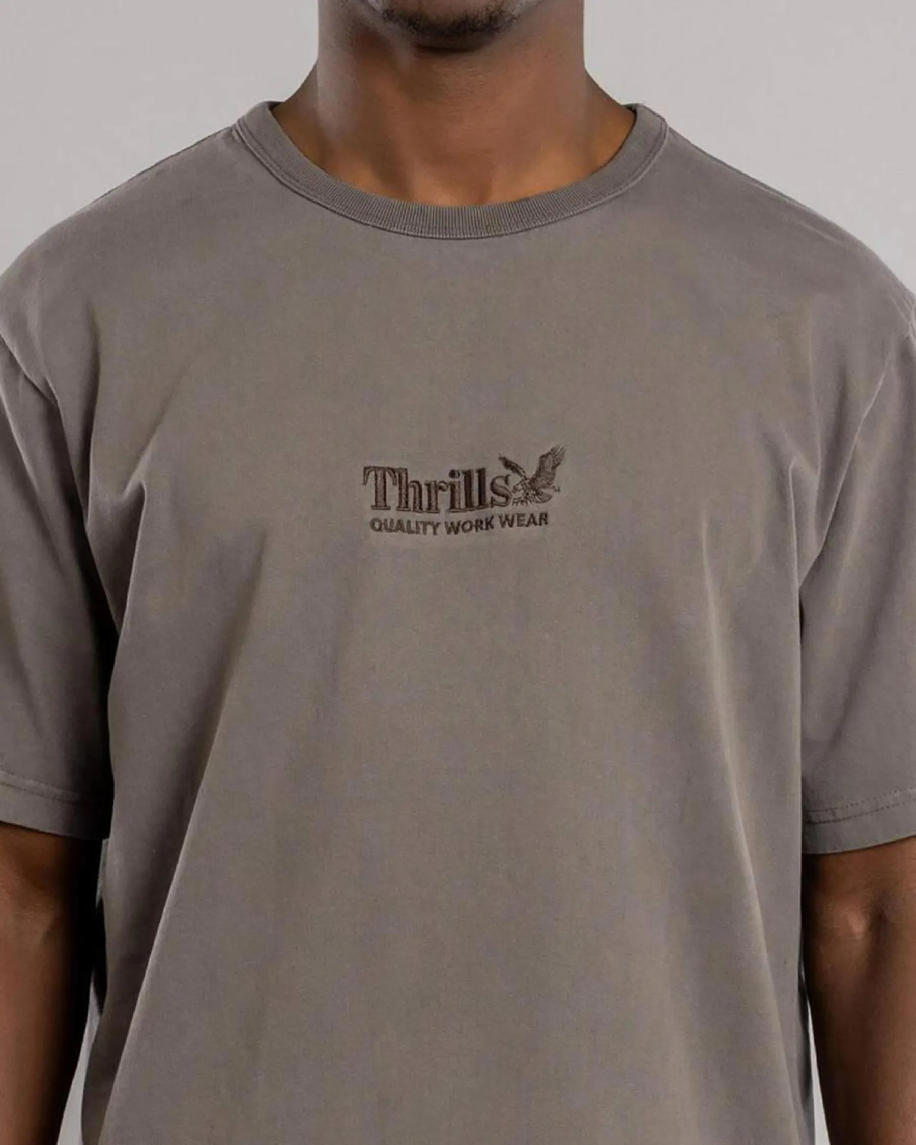 Tops & T-Shirts*Thrills Workwear Embro Merch Fit T-Shirt Charcoal Rose