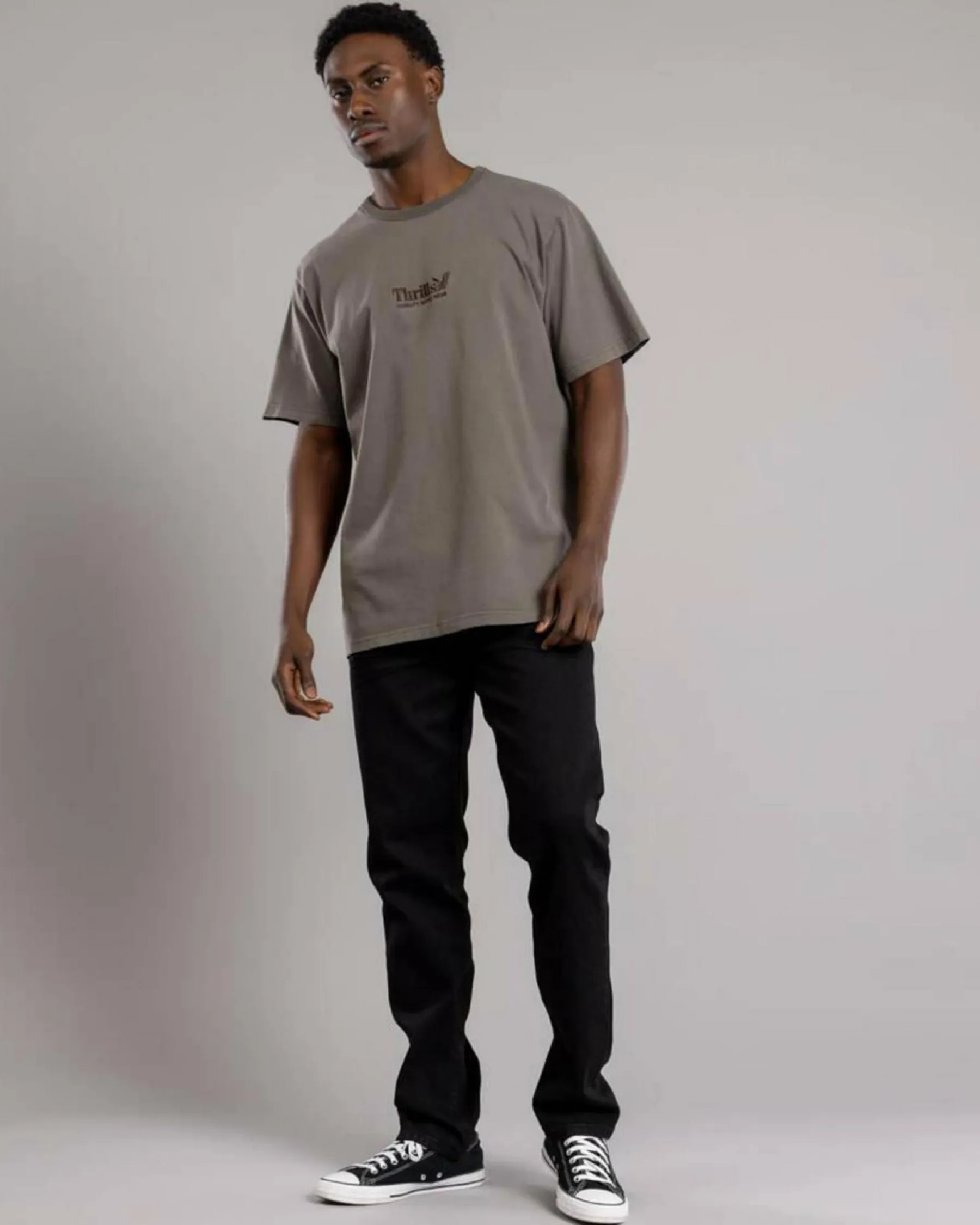 Tops & T-Shirts*Thrills Workwear Embro Merch Fit T-Shirt Charcoal Rose