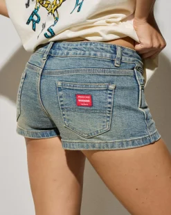 Denim|Bottoms*Worship Supplies Y2K Crush Micro Shorts Garbage Grime Blue