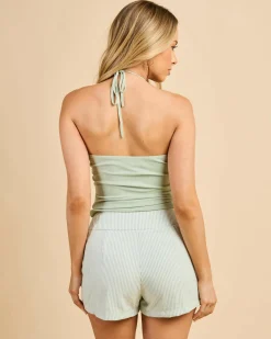 Linen Blend|Bottoms*Ava And Ever Zander Skort Sage Stripe