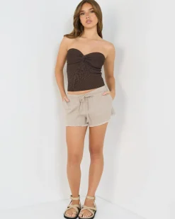 Linen Blend|Bottoms*Mooloola Zanzibar Shorts Stone