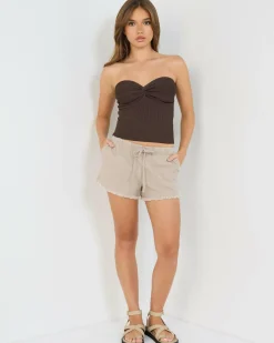 Linen Blend|Bottoms*Mooloola Zanzibar Shorts Stone