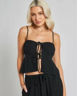 Linen Blend|Sets*Mooloola Zelm Dallis Tie Front Top Black