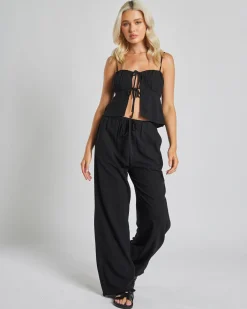 Linen Blend|Sets*Mooloola Zelm Dallis Tie Front Top Black