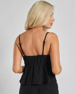 Linen Blend|Sets*Mooloola Zelm Dallis Tie Front Top Black
