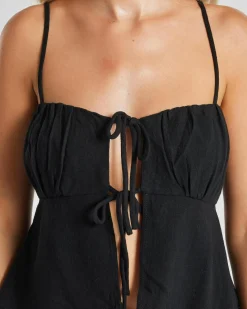 Linen Blend|Sets*Mooloola Zelm Dallis Tie Front Top Black
