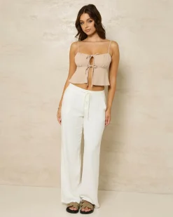 Discount Zelm Dallis Tie Front Top Women Sets|Linen Blend