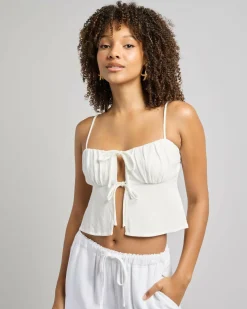 Hot Zelm Dallis Tie Front Top Women Sets|Linen Blend