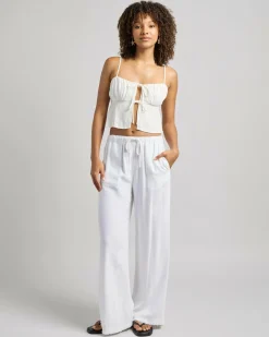 Hot Zelm Dallis Tie Front Top Women Sets|Linen Blend