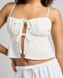 Hot Zelm Dallis Tie Front Top Women Sets|Linen Blend
