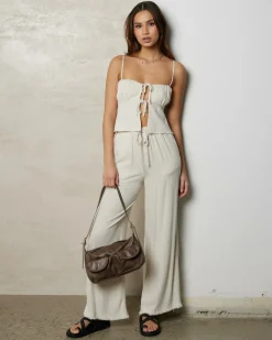 Sale Zelm Dallis Tie Front Top Women Sets|Linen Blend