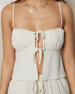 Sale Zelm Dallis Tie Front Top Women Sets|Linen Blend