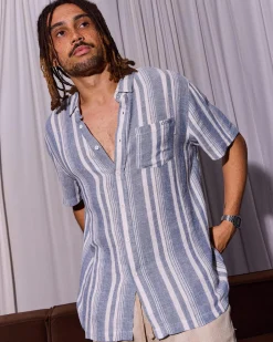 Tops & T-Shirts|Linen Blend*Lucid Zephyr Short Sleeve Shirt Blue / Natural
