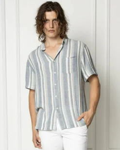 Tops & T-Shirts|Linen Blend*Lucid Zephyr Short Sleeve Shirt Blue / Natural