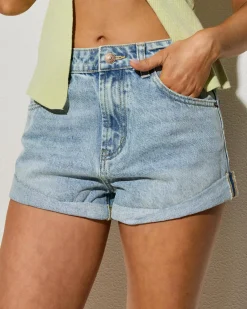 Denim|Bottoms*DESU Zuma Roll Up Denim Shorts Distressed Light Blue