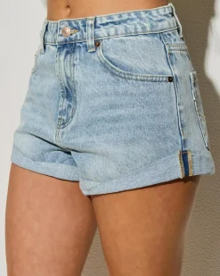 Denim|Bottoms*DESU Zuma Roll Up Denim Shorts Distressed Light Blue